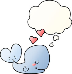 cartoon whale in love with thought bubble in smooth gradient style