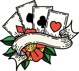 tattoo in traditional style of cards and banner
