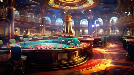 Casino Glamour Dynamic Roulette Table Amidst the Neon Thrill