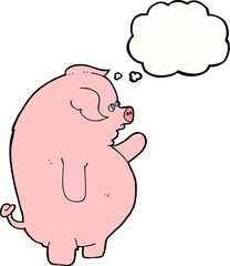 cartoon fat pig with thought bubble