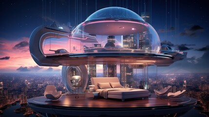 Futuristic Cloud City Home Mockup with Skyline Views