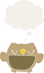cartoon owl with thought bubble in retro style