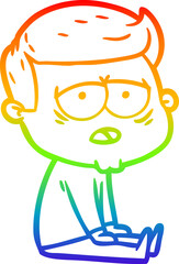 rainbow gradient line drawing of a cartoon tired man