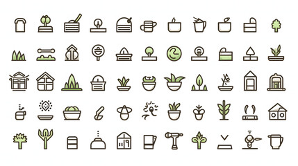 simple set of gardening related vector line icons.
