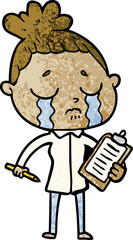 cartoon crying saleswoman