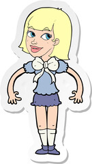 sticker of a cartoon woman wearing a big bow tie