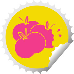 circular peeling sticker cartoon of a juicy apple