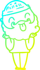 cold gradient line drawing of a man with beard sticking out tongue