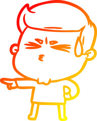 warm gradient line drawing of a cartoon man sweating