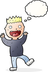 cartoon crazy happy man with thought bubble