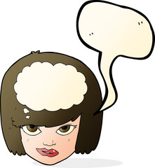 cartoon woman thinking with speech bubble
