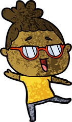 cartoon happy woman wearing spectacles