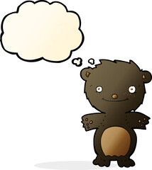 cartoon happy little black bear with thought bubble