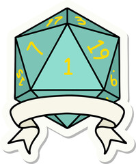 sticker of a natural one d20 dice roll