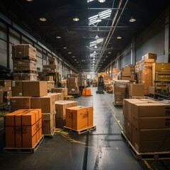 warehouse indoor view with boxes arranged in a specific pattern or formation, Storeroom