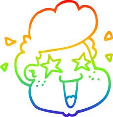 rainbow gradient line drawing of a cartoon boy's face