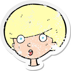 retro distressed sticker of a cartoon surprised boy