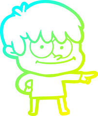 cold gradient line drawing of a happy cartoon man