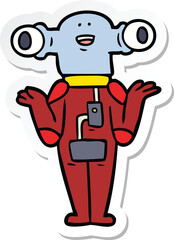 sticker of a friendly cartoon alien shrugging