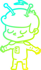 cold gradient line drawing of a friendly cartoon spaceman