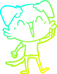 cold gradient line drawing of a happy little dog cartoon