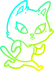 cold gradient line drawing of a confused cartoon cat