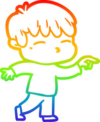 rainbow gradient line drawing of a cartoon curious boy