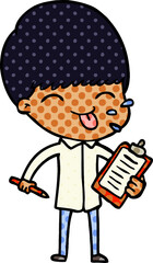 cartoon salesman sticking out tongue