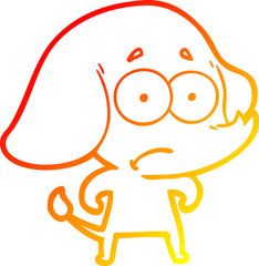 warm gradient line drawing of a cartoon unsure elephant