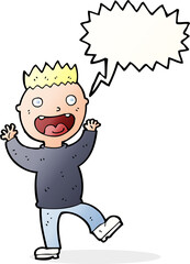 cartoon crazy happy man with speech bubble