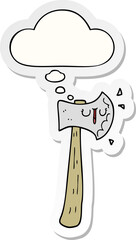 cartoon axe with thought bubble as a printed sticker
