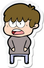 sticker of a worried cartoon boy