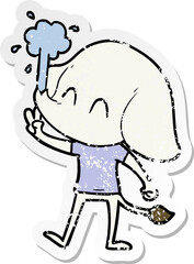 distressed sticker of a cute cartoon elephant spouting water