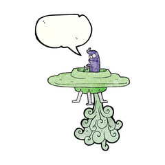 freehand speech bubble textured cartoon flying saucer