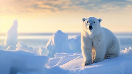 In a peaceful scene, a majestic arctic animal is gazing at the camera.