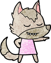 friendly cartoon wolf girl pointing
