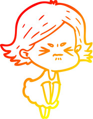 warm gradient line drawing of a cartoon angry woman