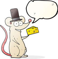 freehand drawn speech bubble cartoon mouse with cheese