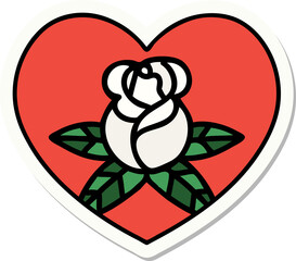 sticker of tattoo in traditional style of a heart and flowers