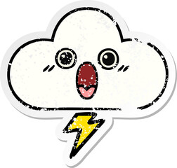 distressed sticker of a cute cartoon storm cloud