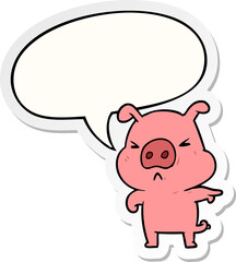 cartoon angry pig pointing with speech bubble sticker