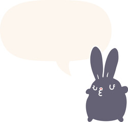 cute cartoon rabbit with speech bubble in retro style