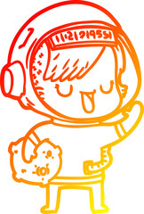 warm gradient line drawing of a cartoon astronaut woman