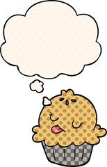 cute cartoon pie with thought bubble in comic book style