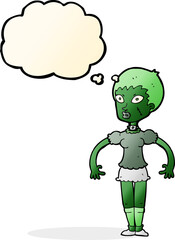cartoon zombie monster woman with thought bubble