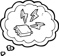freehand drawn thought bubble cartoon computer chip