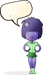 cartoon happy vampire girl with speech bubble