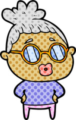 cartoon librarian woman wearing spectacles