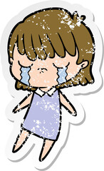 distressed sticker of a cartoon woman crying