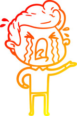 warm gradient line drawing of a cartoon crying man